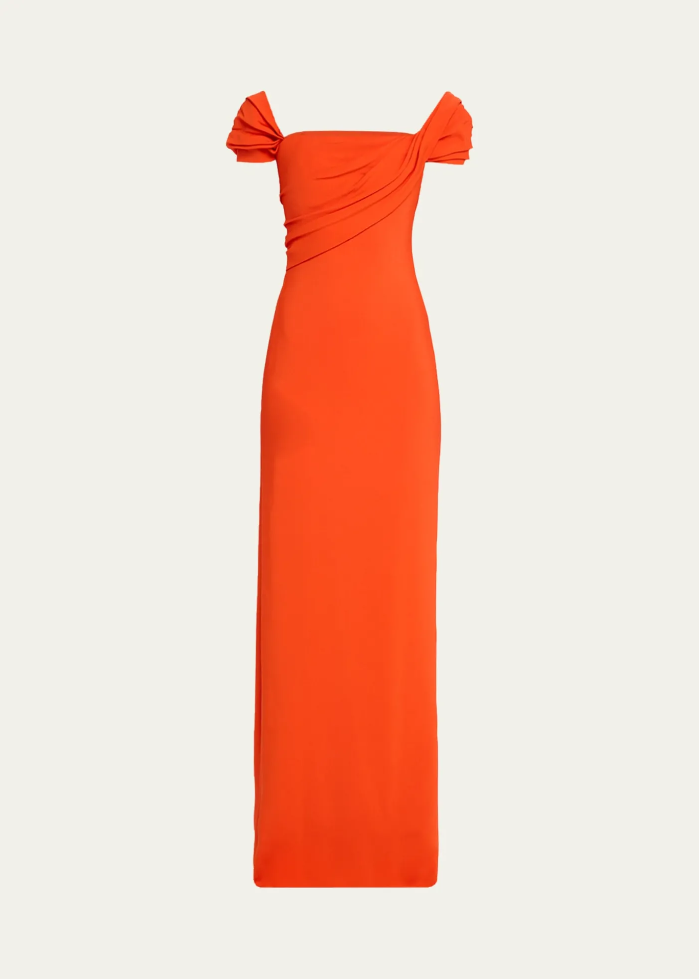 Oscar de la RentaCap-Sleeve Draped Cady Column Gown
