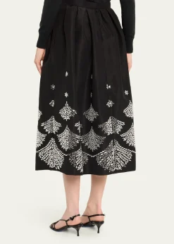 Oscar de la RentaFern Embroidered Midi Party Skirt