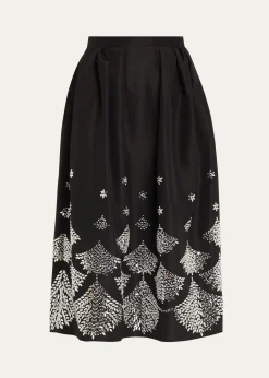Oscar de la RentaFern Embroidered Midi Party Skirt