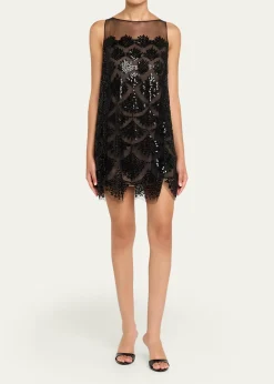 Oscar de la RentaFern Embroidered Sleeveless Mini Shift Dress