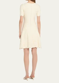 Oscar de la RentaFloral Jacquard Knit Short-Sleeve Mini Dress