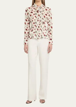 Oscar de la RentaHibiscus-Print Silk Neck-Scarf Blouse