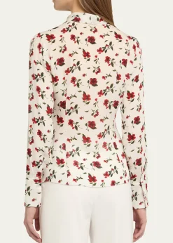 Oscar de la RentaHibiscus-Print Silk Neck-Scarf Blouse