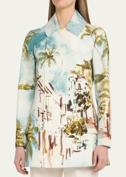 Oscar de la RentaLong-Sleeve Landscape-Print Double-Breasted Jacket