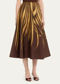 Oscar de la RentaPalm-Print Faille Midi Skirt