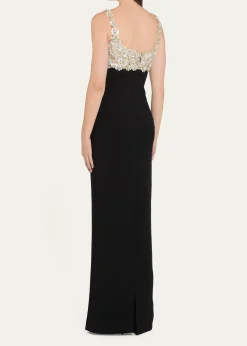 Oscar de la RentaPearly Embroidered Bustier Column Gown