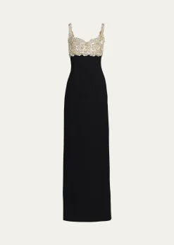 Oscar de la RentaPearly Embroidered Bustier Column Gown