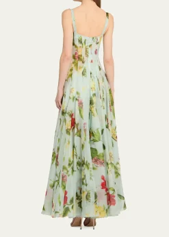 Oscar de la RentaSleeveless Chine Hibiscus Silk Gazar Trumpet Gown