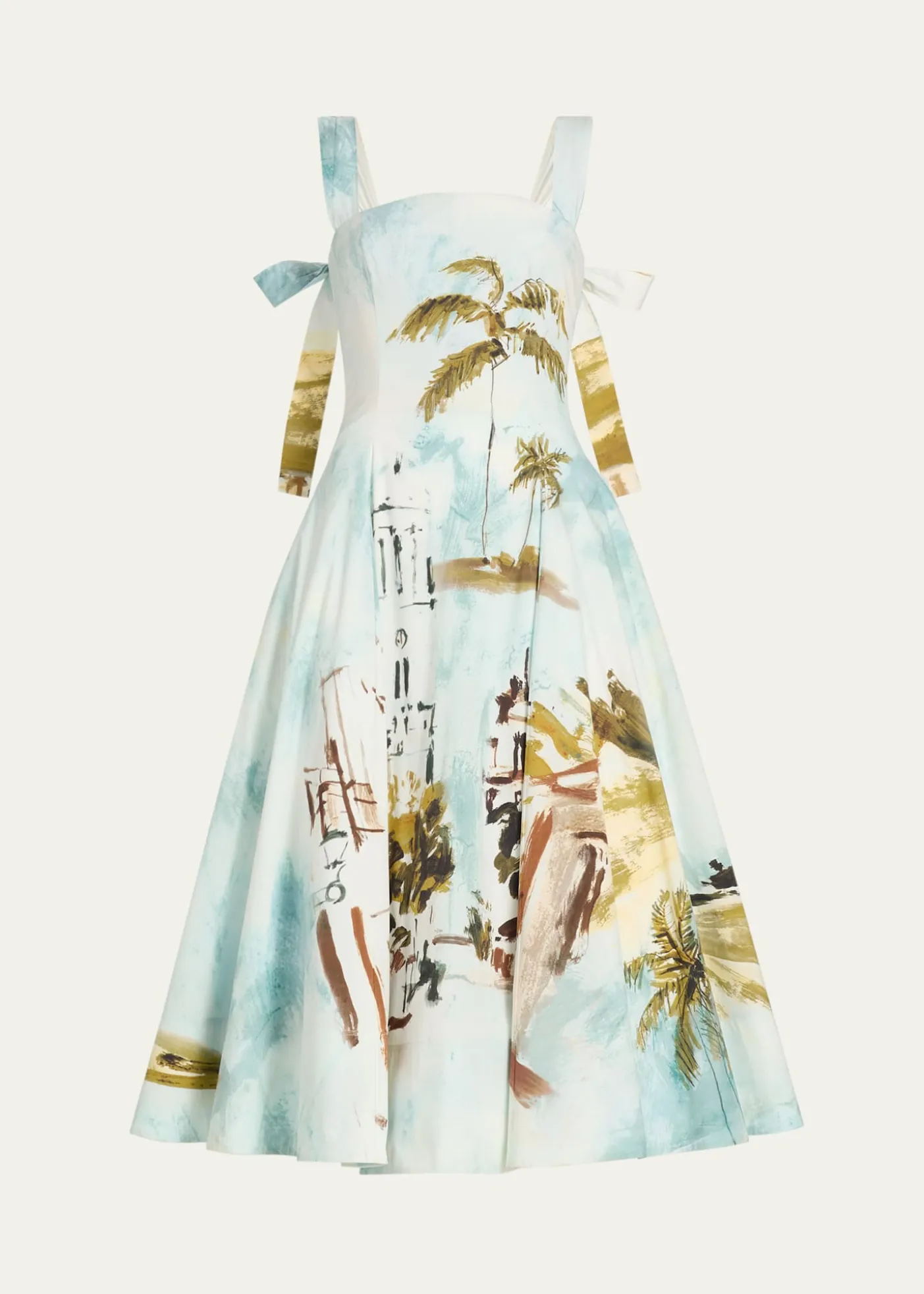 Oscar de la RentaSleeveless Landscape-Print Poplin Midi Dress