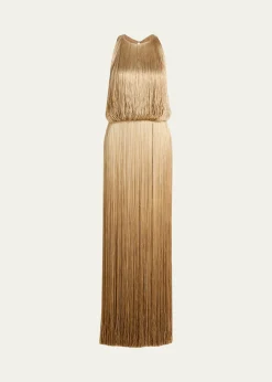 Oscar de la RentaSleeveless Ombre Fringe Maxi Dress