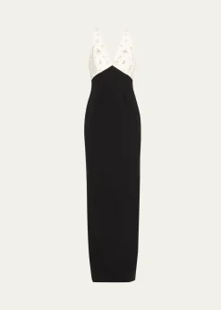 Pamella RolandCrystal Colorblock Crepe Column Gown