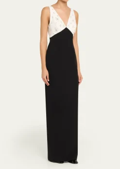 Pamella RolandCrystal Colorblock Crepe Column Gown
