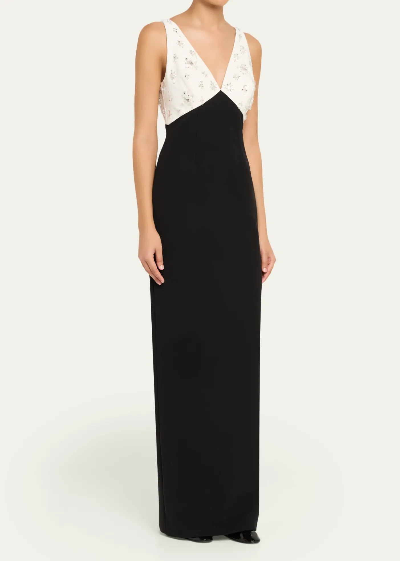 Pamella RolandCrystal Colorblock Crepe Column Gown