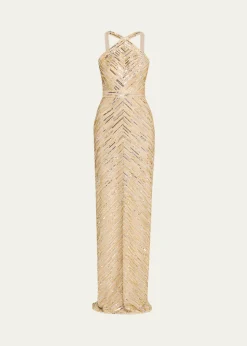 Pamella RolandEmbellished Tulle Halter Gown