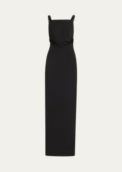 Pamella RolandEmbroidered Inset Sleeveless Crepe Gown