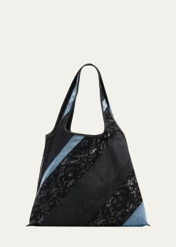 3.1 Phillip LimPatchwork Lace & Denim Market Tote Bag