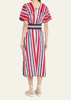 Pippa HoltThree-Panel Striped Embroidered Midi Kaftan