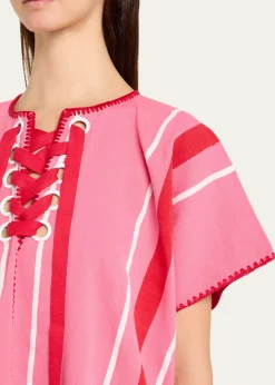 Pippa HoltTwo-Panel Striped Midi Kaftan with Laced Detailing