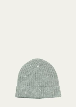 PortolanoCrystal Flower Embellished Beanie Hat