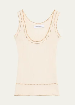 Prabal GurungBlanket-Stitch Silk-Cashmere Rib Scoop-Neck Tank Top
