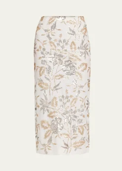 Prabal GurungFloral Sequined Midi Pencil Skirt