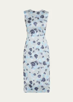 Prabal GurungMetallic Floral Jacquard Sleeveless Midi Dress