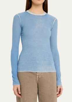 6397Printed Long-Sleeve Crewneck Top