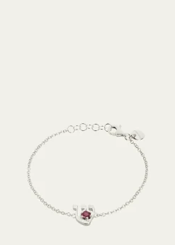 Procaccia Jewelry18K Gold Hebrew SHIN Ruby Initial Bracelet, 6.7"L