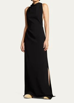 Proenza SchoulerHalter-Neck Matte Crepe Backless Gown