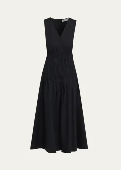 Proenza Schouler White LabelLoren Sleeveless Ruched Waist Cotton Midi Dress