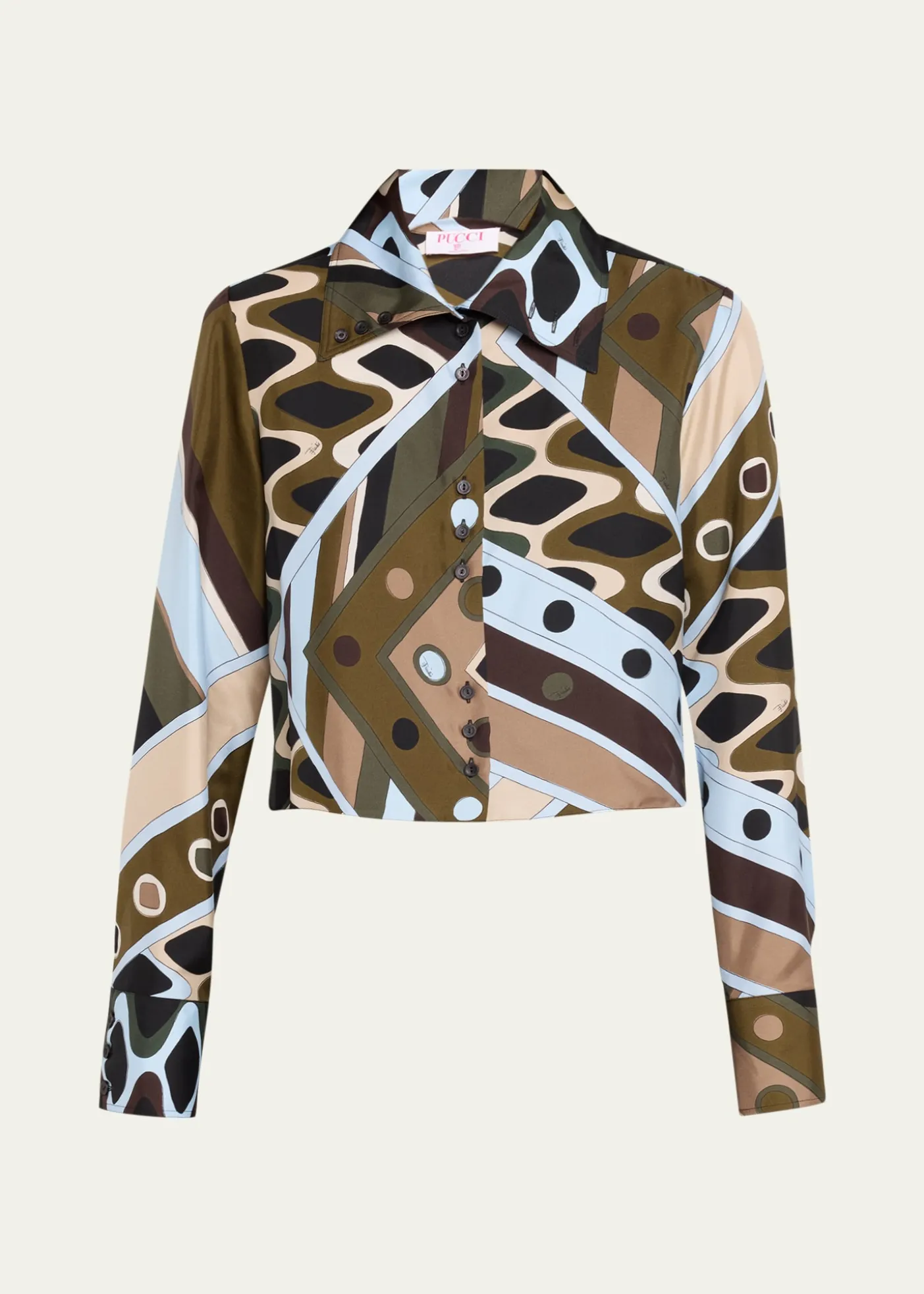 PucciVivara Silk Twill Crop Button-Down Shirt