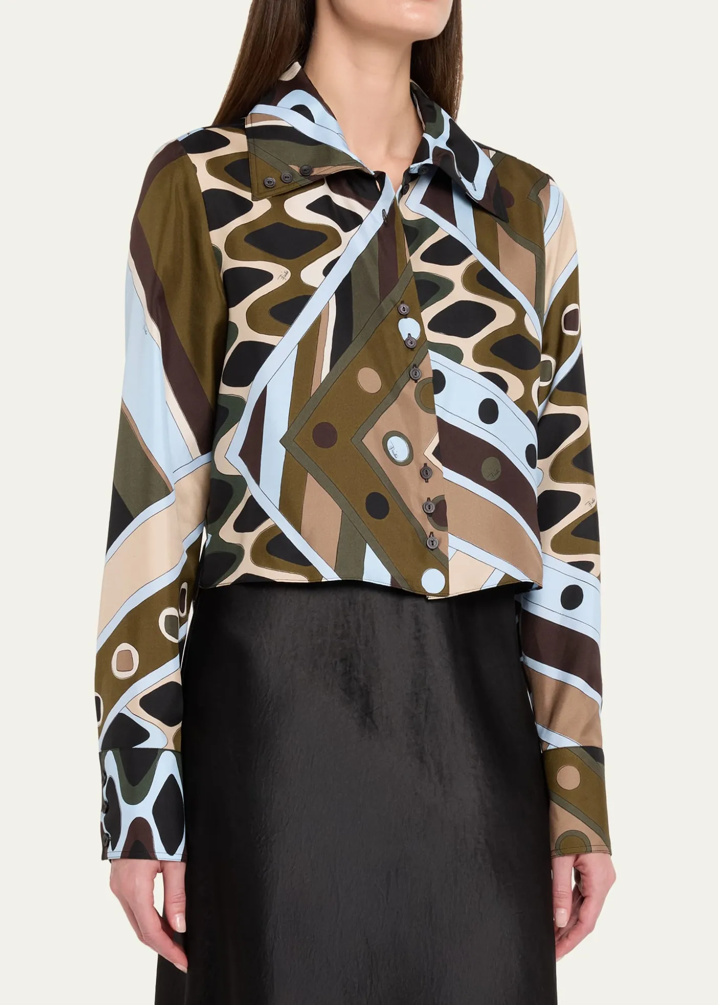 PucciVivara Silk Twill Crop Button-Down Shirt