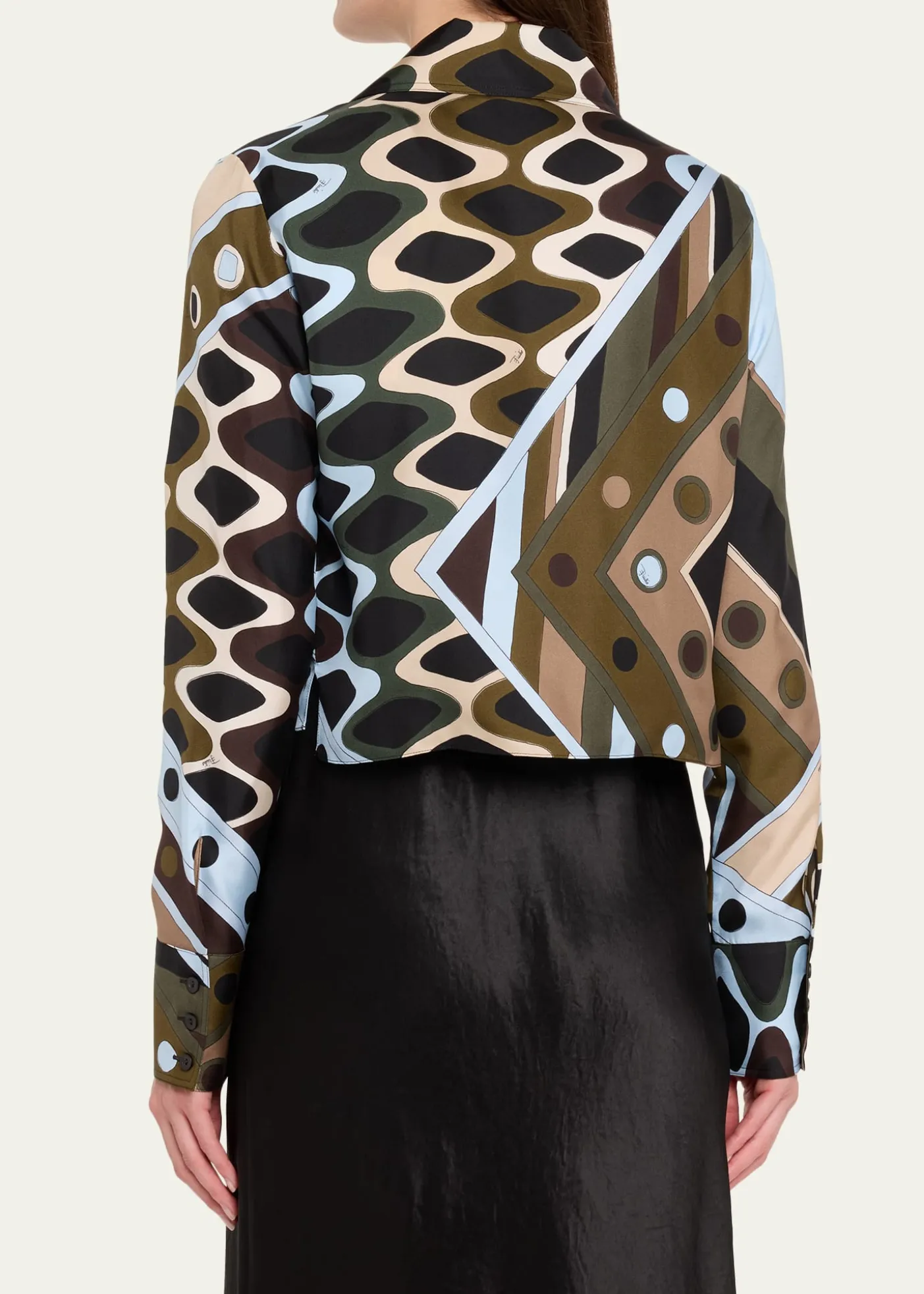 PucciVivara Silk Twill Crop Button-Down Shirt