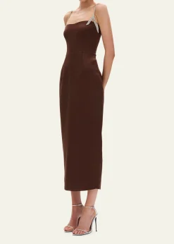 Rachel GilbertLeora Crystal-Strap Crepe Ankle Gown