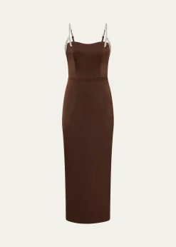 Rachel GilbertLeora Crystal-Strap Crepe Ankle Gown