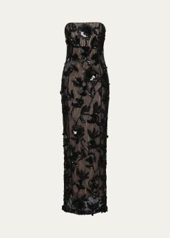 Rachel GilbertPierre Strapless Embroidered Tulle Column Gown