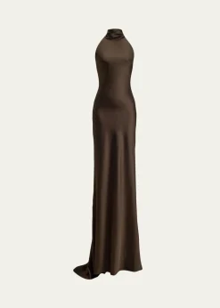 Ralph LaurenChilton Stretch Satin Halter Evening Dress