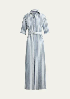 Ralph Lauren CollectionAlternating Lines Umbrella Linen Dress