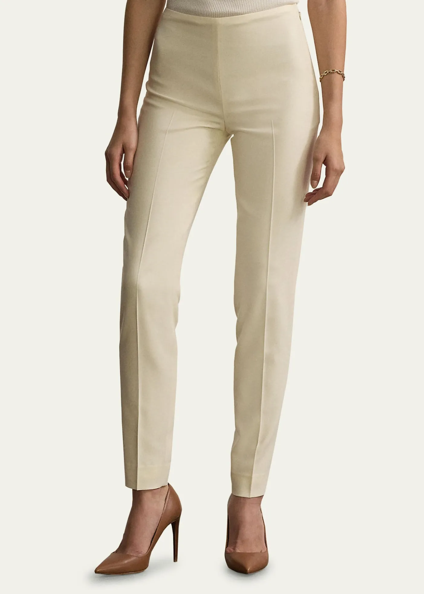 Ralph Lauren CollectionAnnie Cream Crepe Slim-Leg Ankle Pants