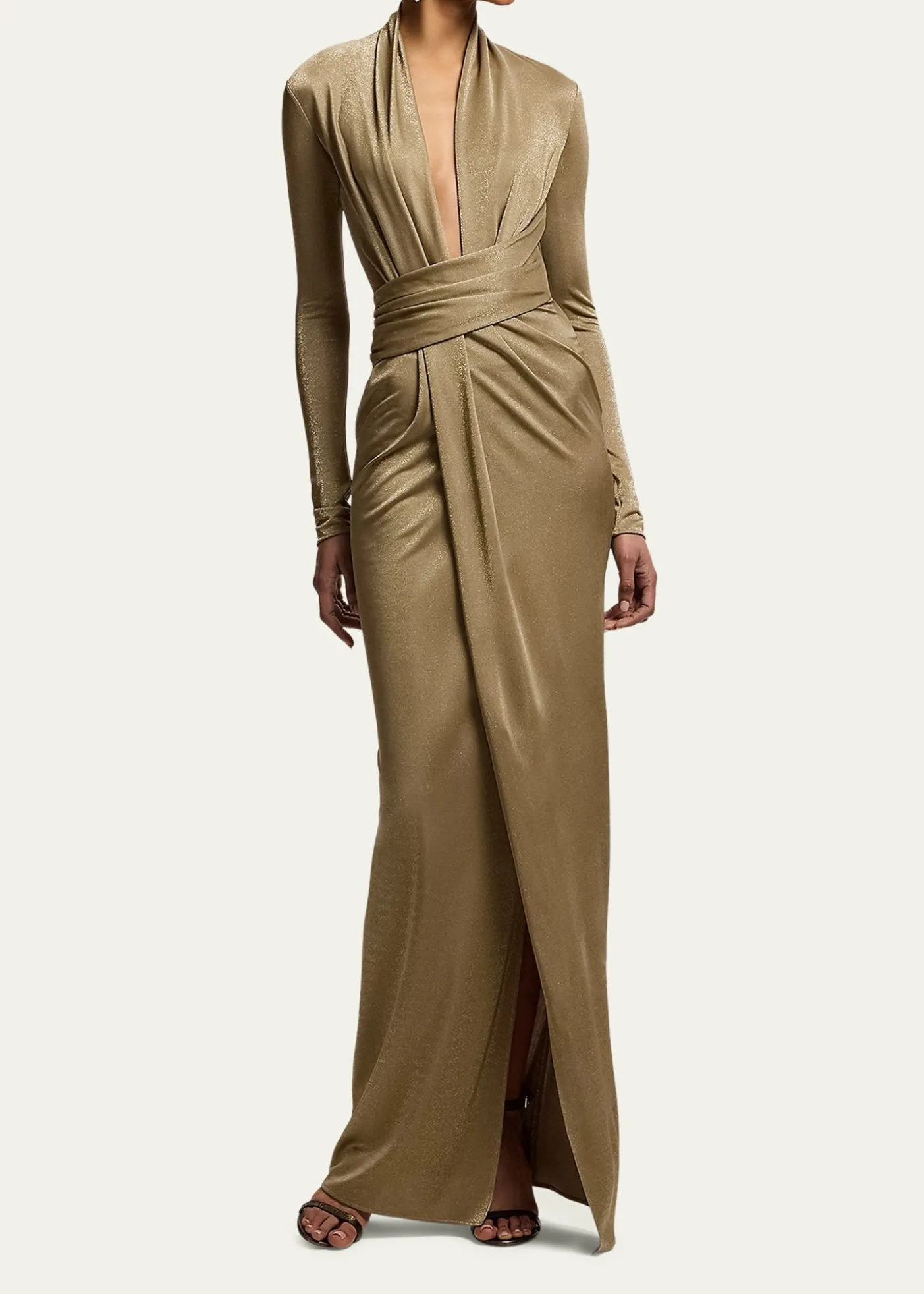 Ralph Lauren CollectionAshten Metallic Jersey Long-Sleeve Gown
