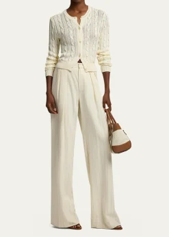Ralph Lauren CollectionHigh-Shine Cable-Knit Silk Cropped Cardigan