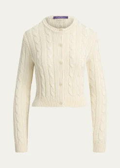 Ralph Lauren CollectionHigh-Shine Cable-Knit Silk Cropped Cardigan