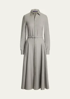 Ralph Lauren CollectionSafford Long-Sleeve Belted Midi Shirtdress