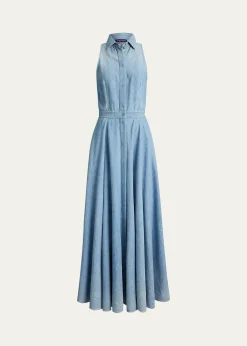 Ralph Lauren CollectionSleeveless Cotton Denim Collared Maxi Day Shirtdress