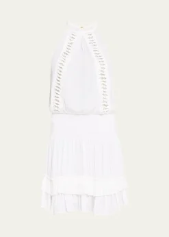 Ramy BrookDelfina Embellished Smocked Halter Mini Dress