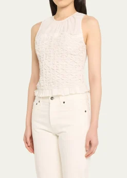 Ramy BrookPaisley Textured Ruffle-Hem Blouse