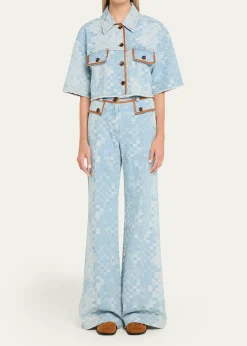 Ramy BrookPaula Checkered Denim Wide-Leg Pants