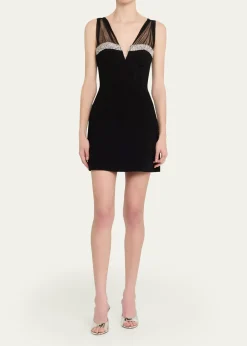 REBECCA VALLANCEAstros Crystal-Trim Crepe Mini Dress