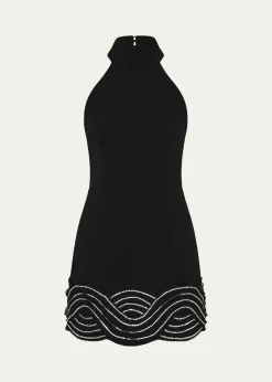 REBECCA VALLANCEBellatrix Low-Back Rhinestone Halter Mini Dress