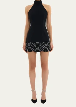 REBECCA VALLANCEBellatrix Low-Back Rhinestone Halter Mini Dress